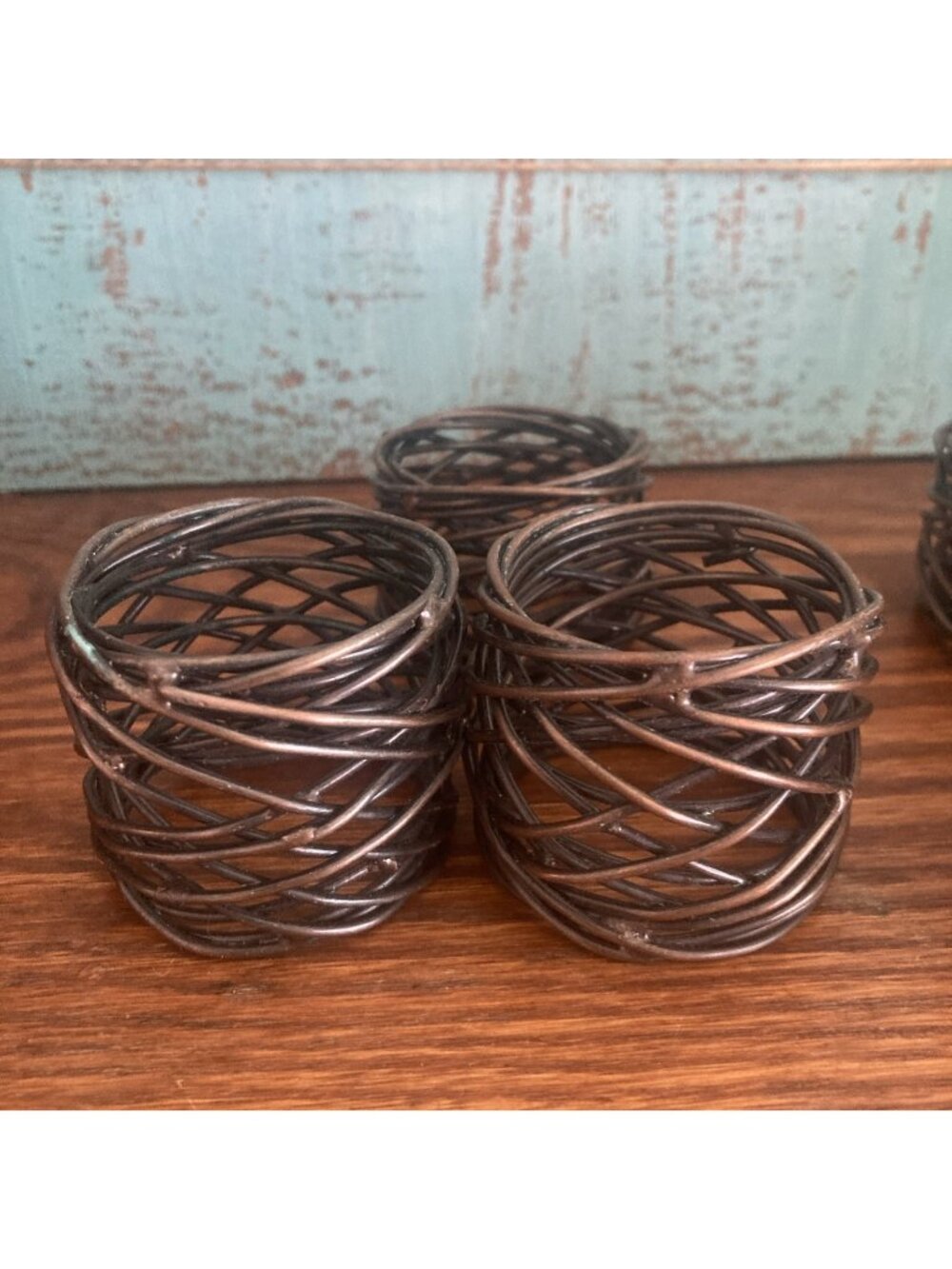 6 pc Twisted Metal Napkin Rings Copper Bird Nest Grapevine Thanksgiving Fall